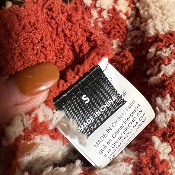 SHEIN  cherry Colorblock Bouclé Cardigan in Cream and Rust with Green Accent - Picture 4 of 5